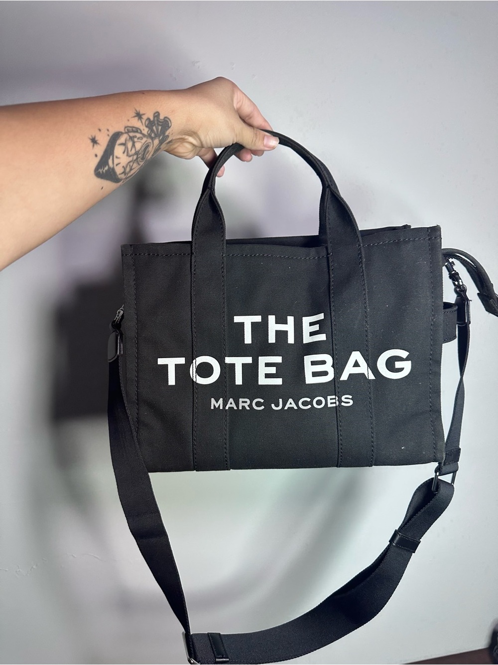 Marc Jacobs Black Canvas Tote with White Logo - Picture 2 of 3